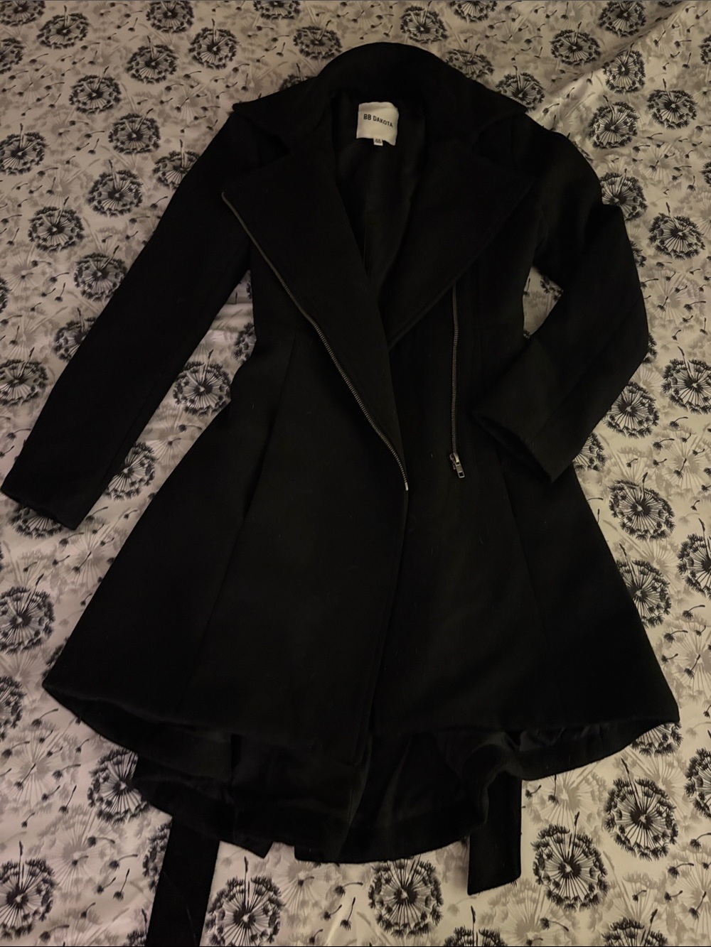 BB Dakota Black Asymmetrical Zip Coat